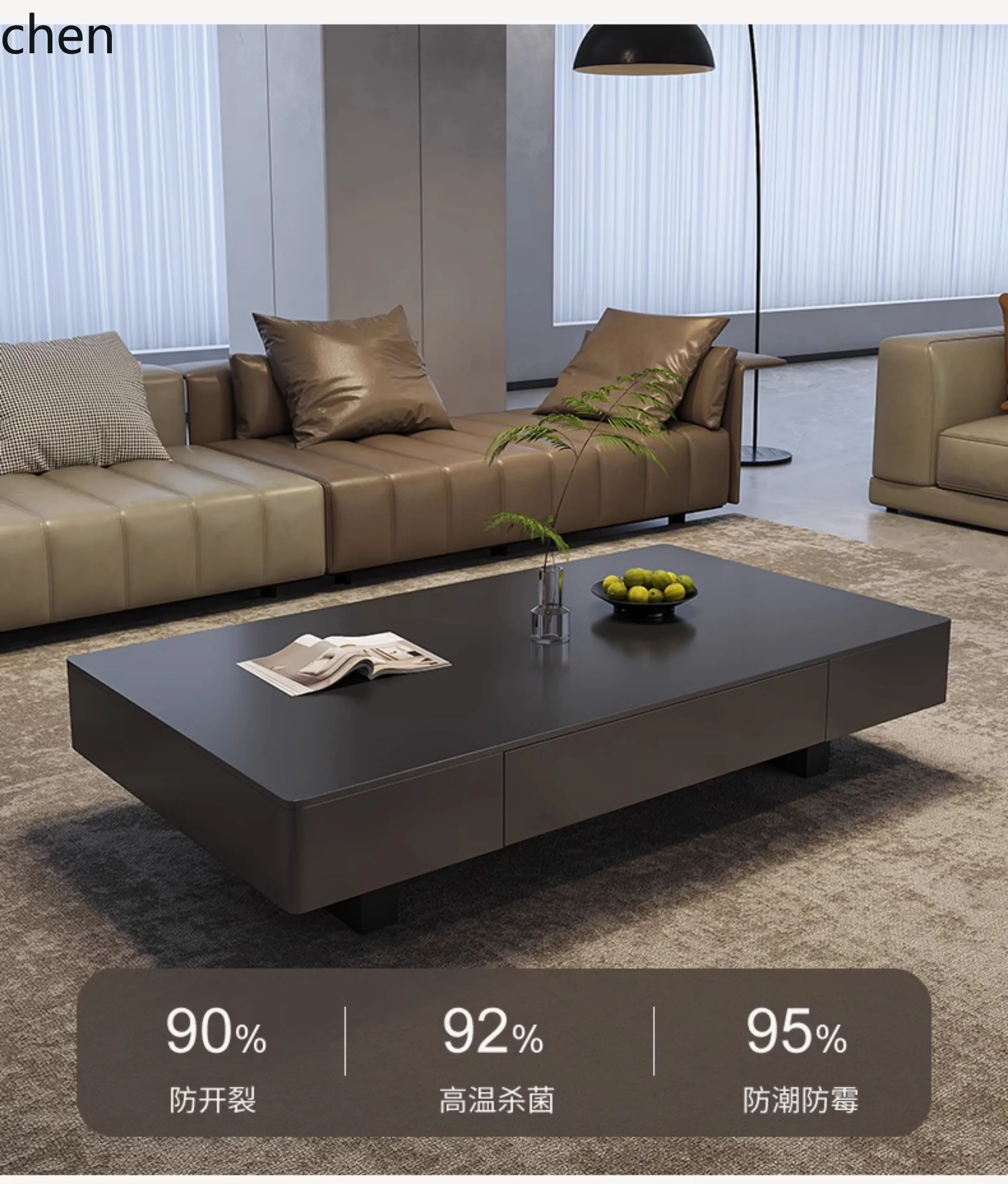 HXL Living Room Rectangular Coffee Table Home Use Rock Plate Coffee Table Black Simple Modern Style