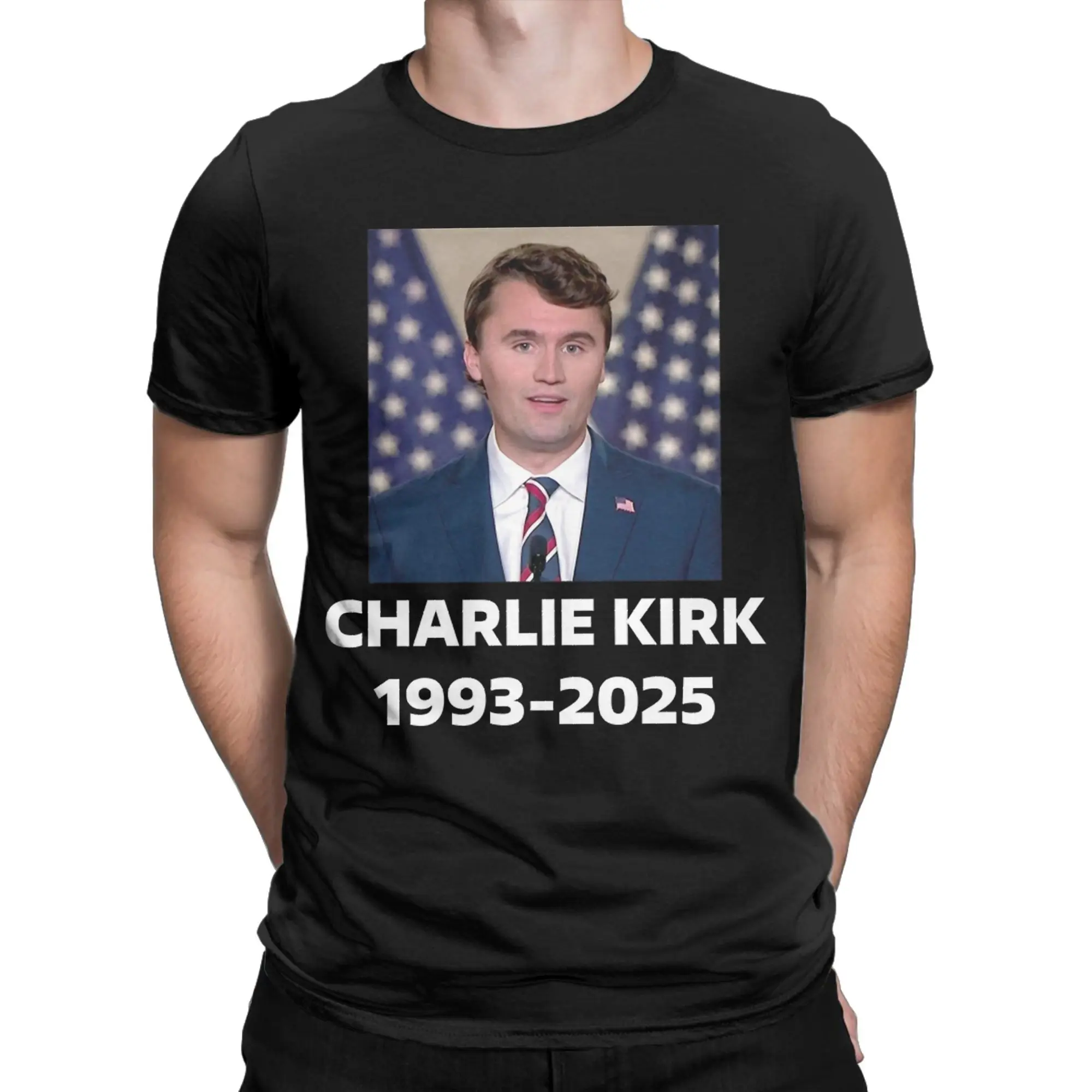 Camisetas para hombre Charlie Kirk death Vintage 100% Camiseta de algodón Camisetas de manga corta Camisetas con cuello redondo Original
