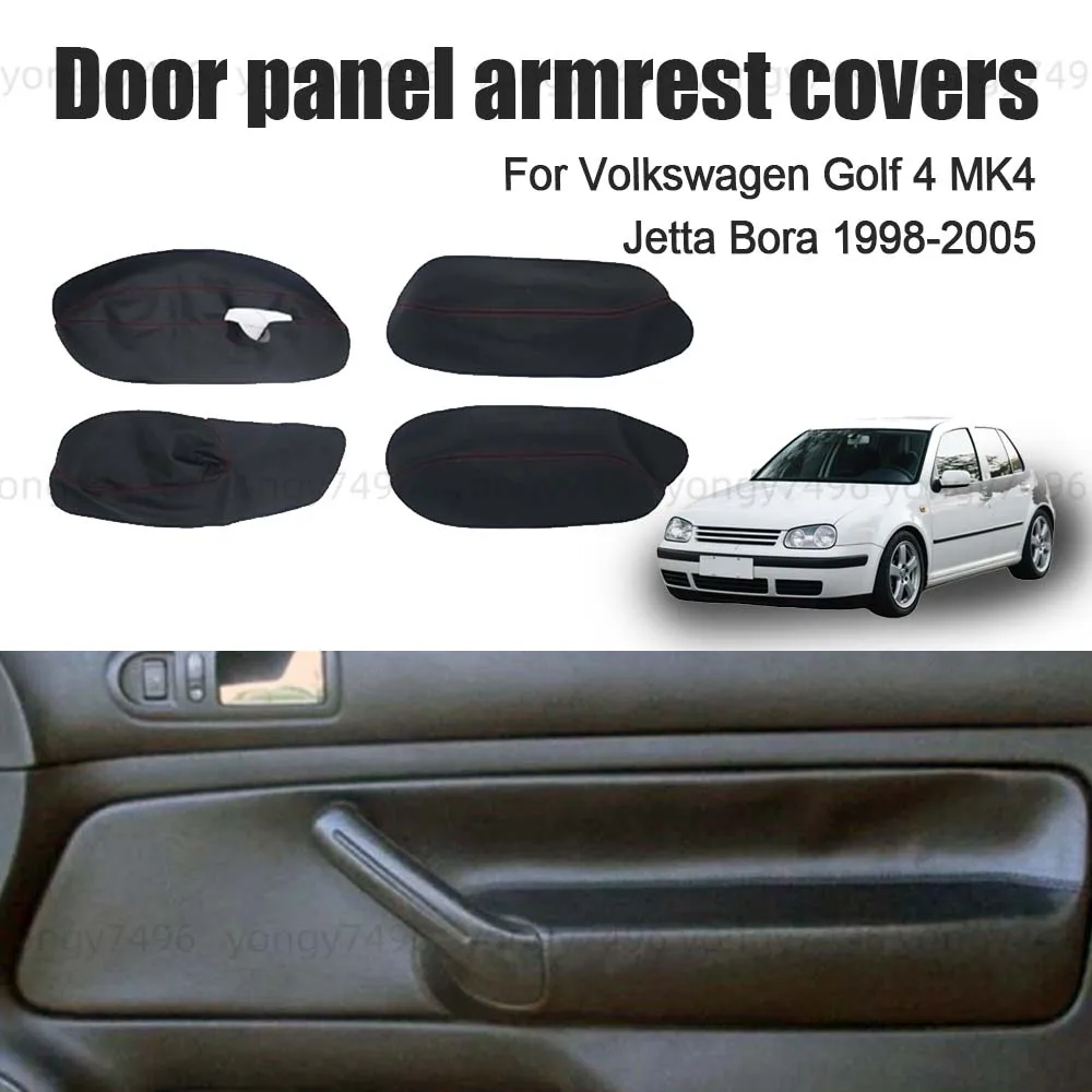 Black Leather Door panel armrest covers Black For Volkswagen Golf 4 MK4 Jetta Bora 1998 1999 2000 2001 2002 2003 2004 2005