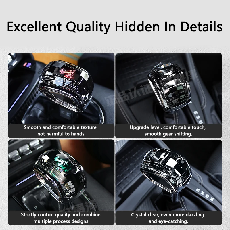 QHCP Crystal Handles Gear Shift Knob Lever With Light Head Gear Cover Modification For Ford Mustang 2024 Interior Accessories
