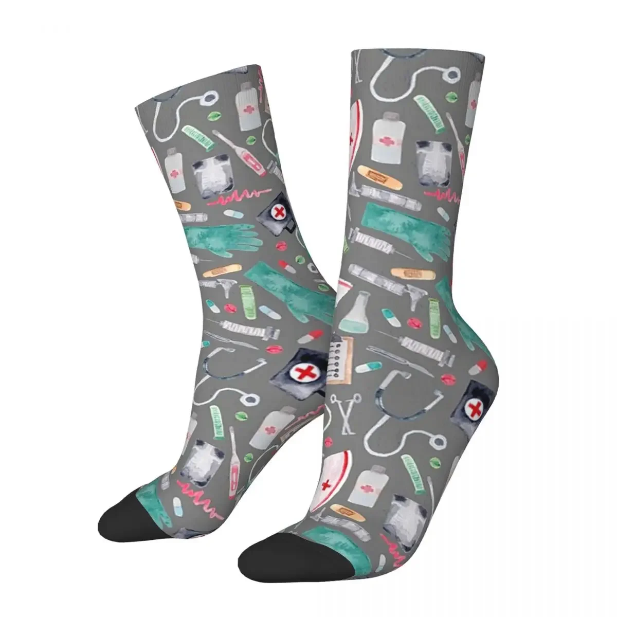 

Medical Pattern Doctor Nurse Watercolor Grey Texture Socks Harajuku Sweat Absorbing Stockings All Season Long Socks Accessories