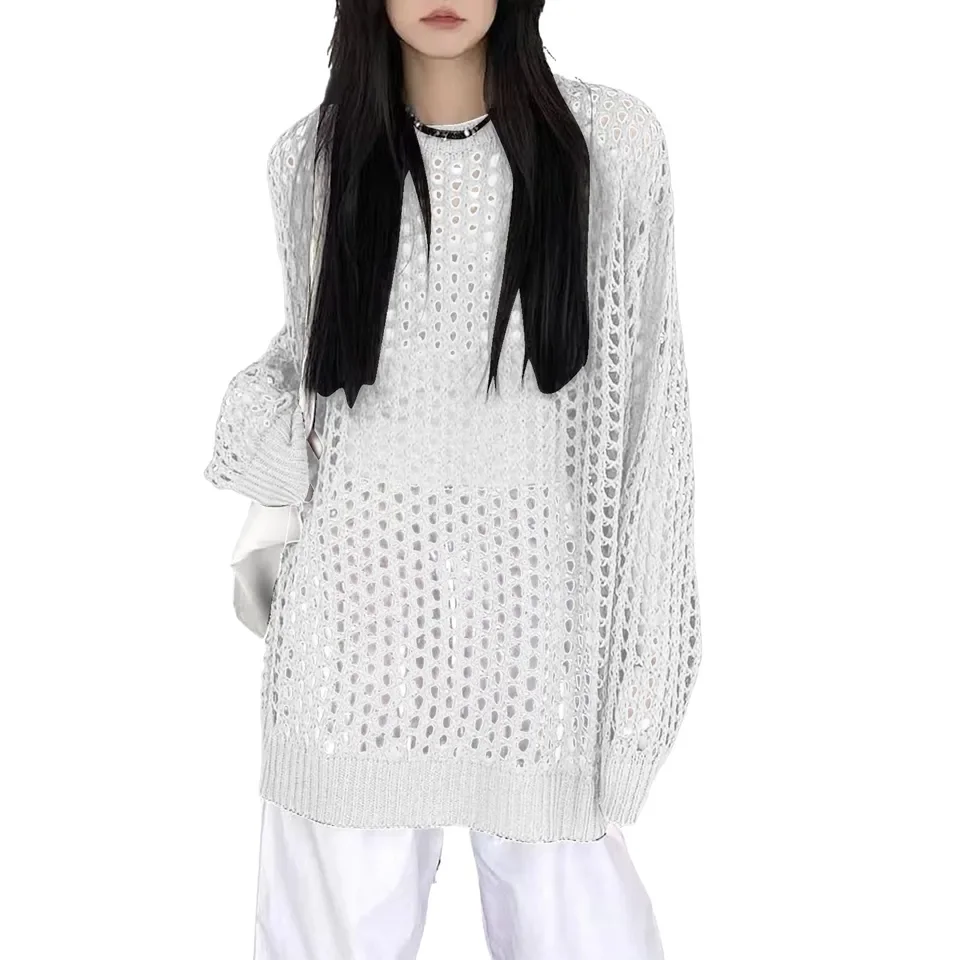 Pendolarismo Tinta unita Pullover da donna Maglione Maglione lavorato a maglia Maglia Pullover da donna Estate lavorato a maglia allentato Hollow VêTement Femme
