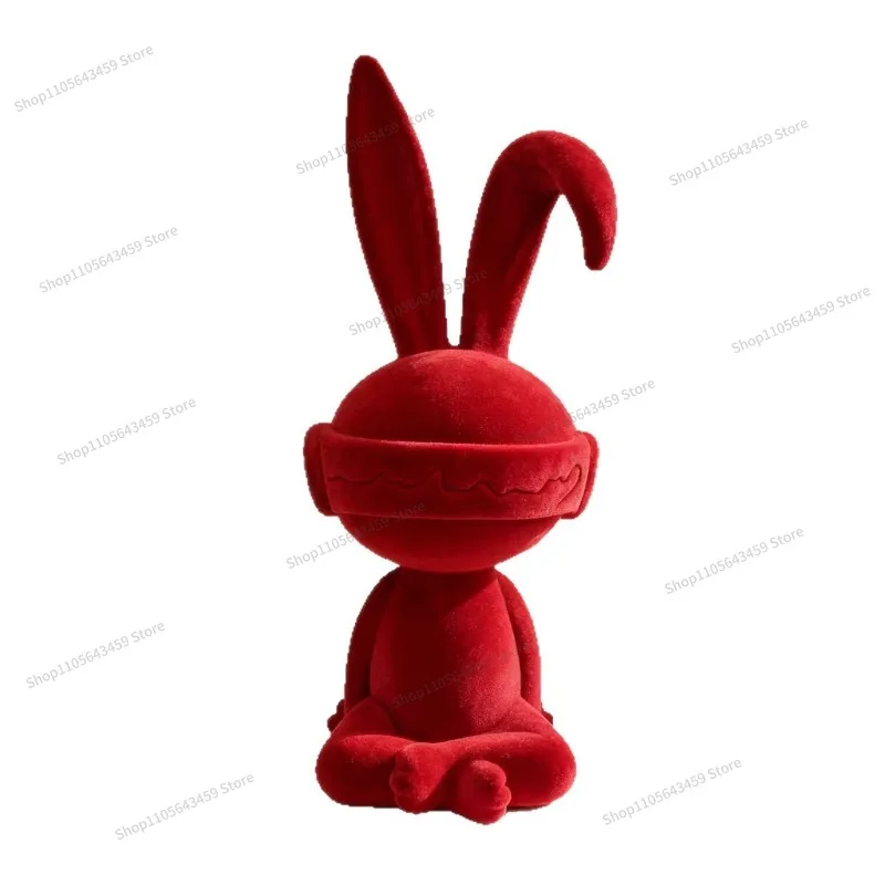 For light luxury haute couture plant velvet lucky rabbit decompression wine cabinet TV cabinet office soft decoration ornament