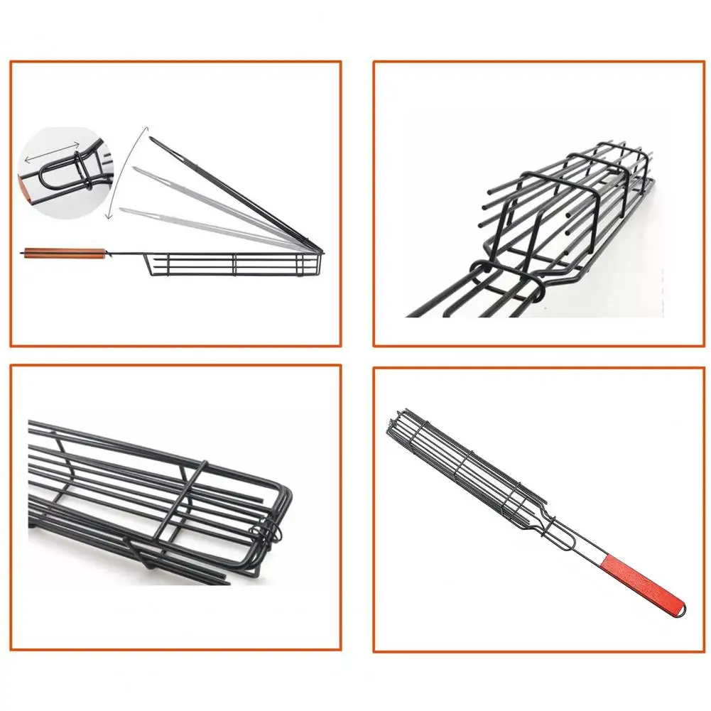 Dense Grid Gap Tongs Stainless Steel Barbecue Tongs with Grill Clip Rust-resistant Mini Bbq Cage Even Heat Distribution Hot Dog