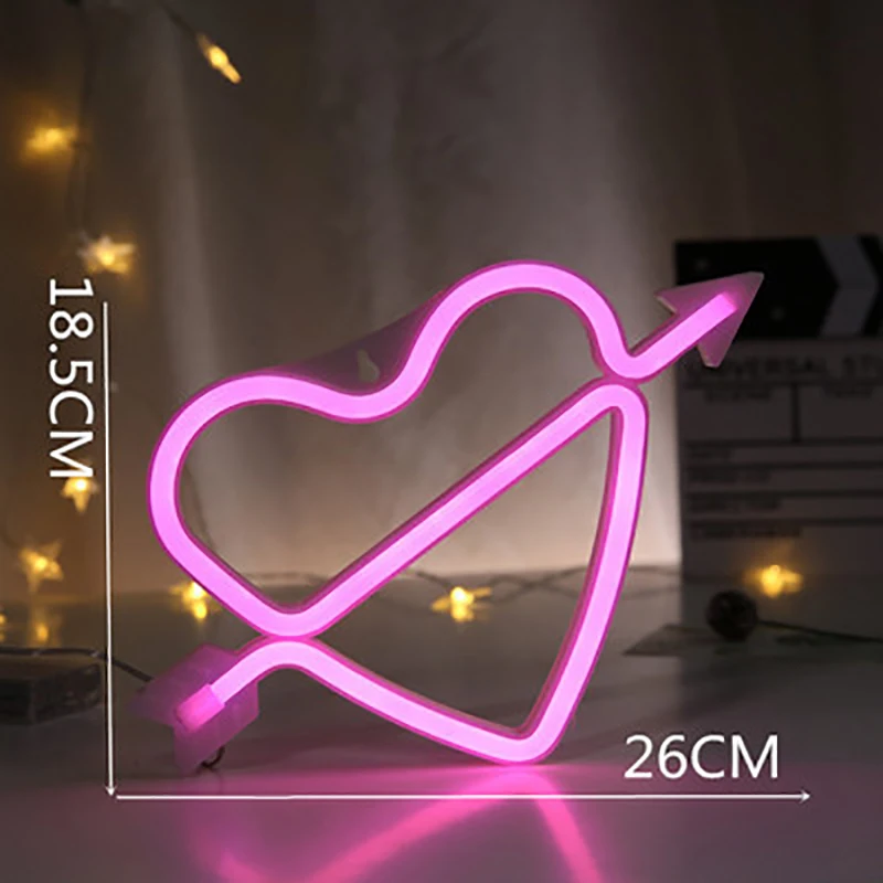 LED Neon Night Lights Heart Lightning Planet Shaped Sign Hanging Neon Lamp USB Decorative Wall Lights for Wedding Birthday Party