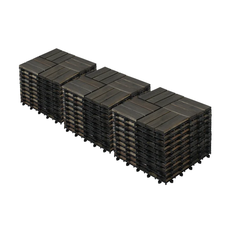 

Acacia Wood Interlocking Deck Tiles Checker Pattern, 30 PCS 12" x 12" Dark Brown Square Acacia Hardwood Outdoor Flooring for