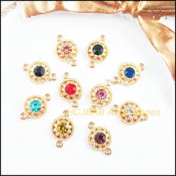 Fashion 20Pcs Gold Color Retro Daisy Mixed Crystal Charms Connectors 9x14mm HCJBAB