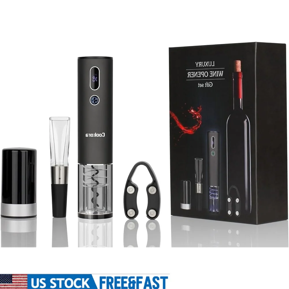 Luxury Electric Wine Opener Set Rechargeable Automatic Corkscrew LED Foil Cutter Aerator Vacuum Stopper USB Charger Gift