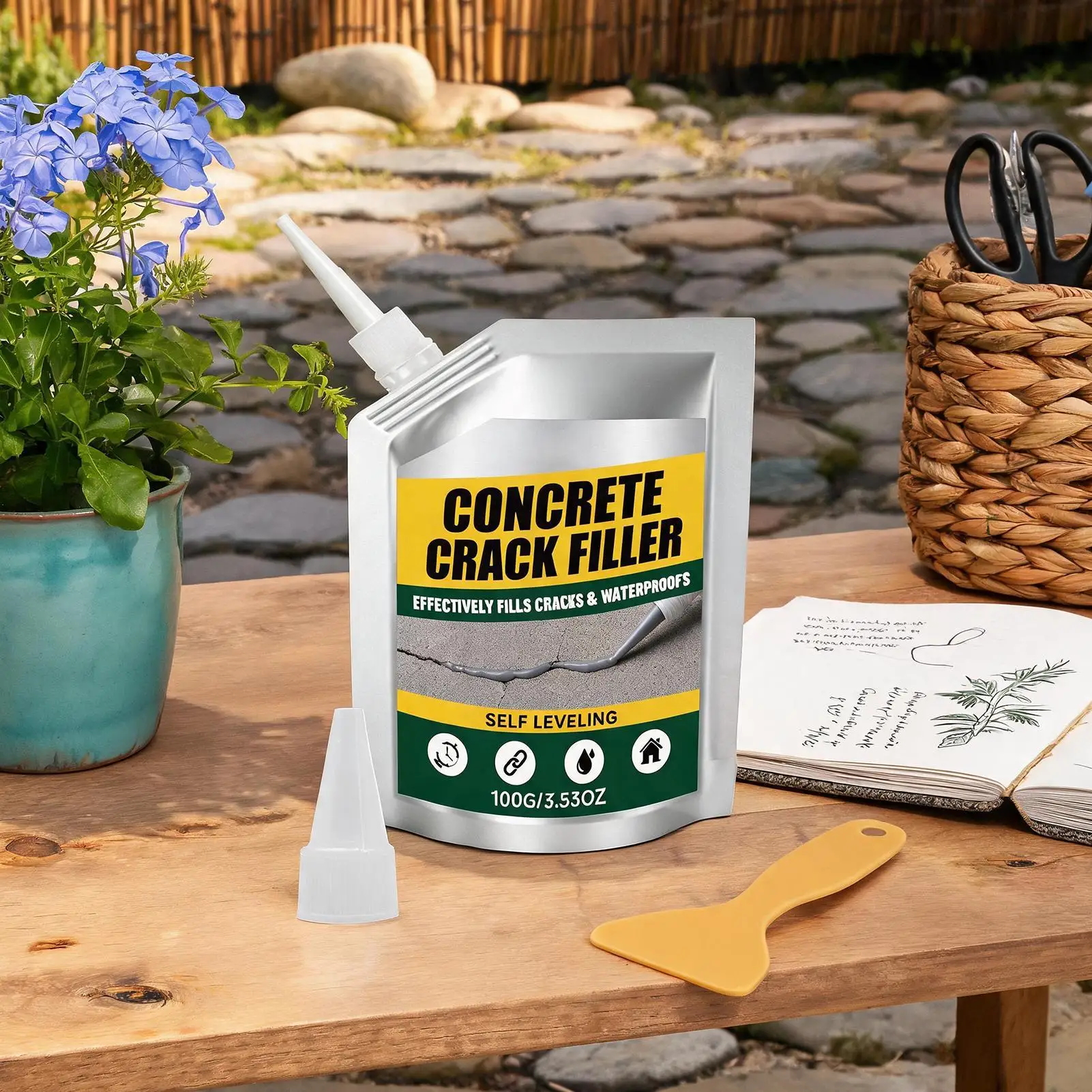Self-Leveling Concrete Crack Filler Waterproof Strong Bond Joint Repair for Floor Wall Roof Basement Garage