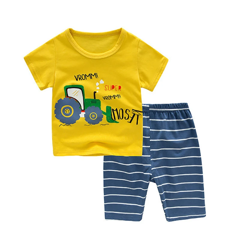 Little maven 2024 Summer Sets Kids Clothes Children's Clothing Baby Boys Cartoon Excavator Short Sleeves Pajamas Tops+Pants