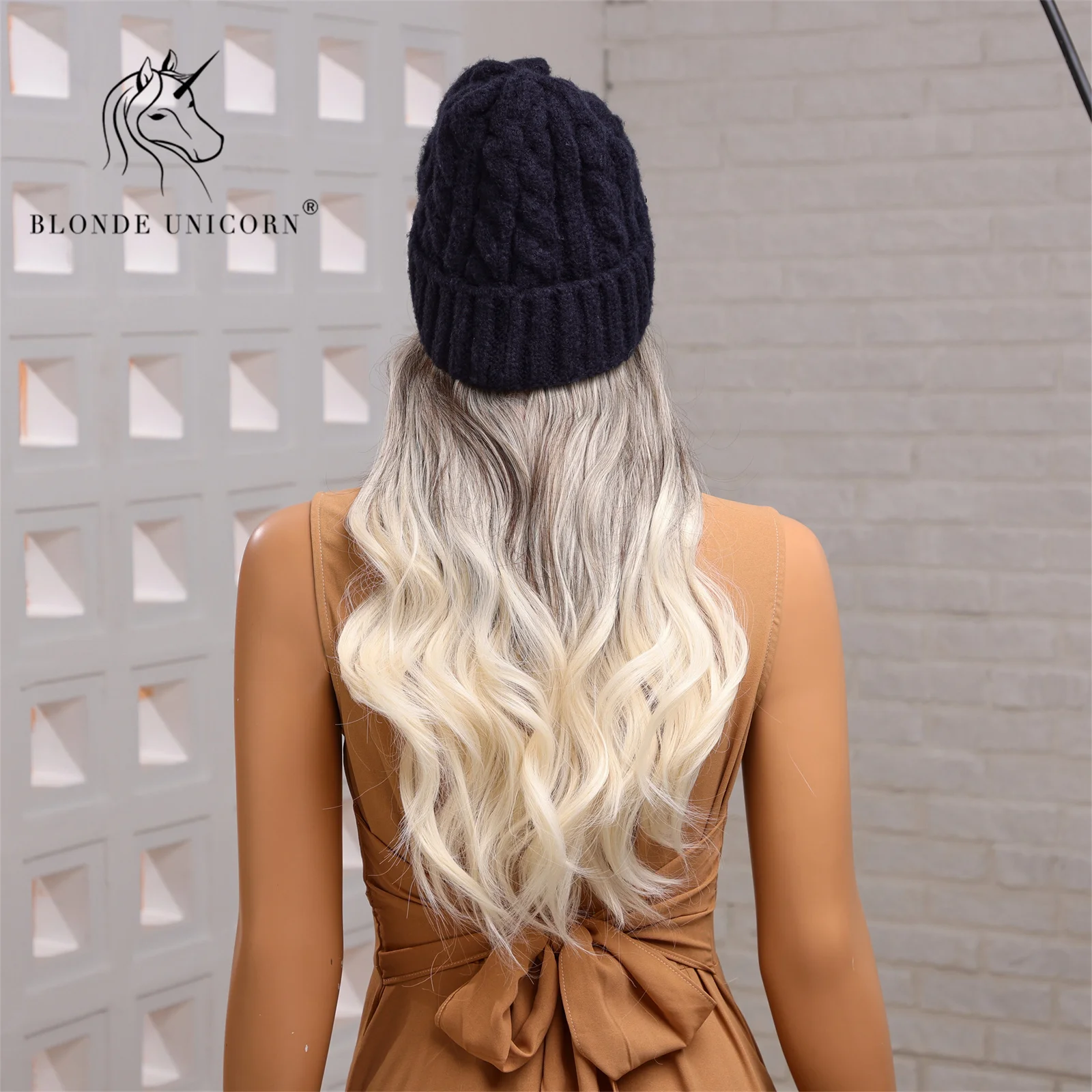 Blonde Unicorn Hat wigs Cap with Hair Ombre Brown Blonde Color Connect Synthetic Hair Women Daily Party High Temperature