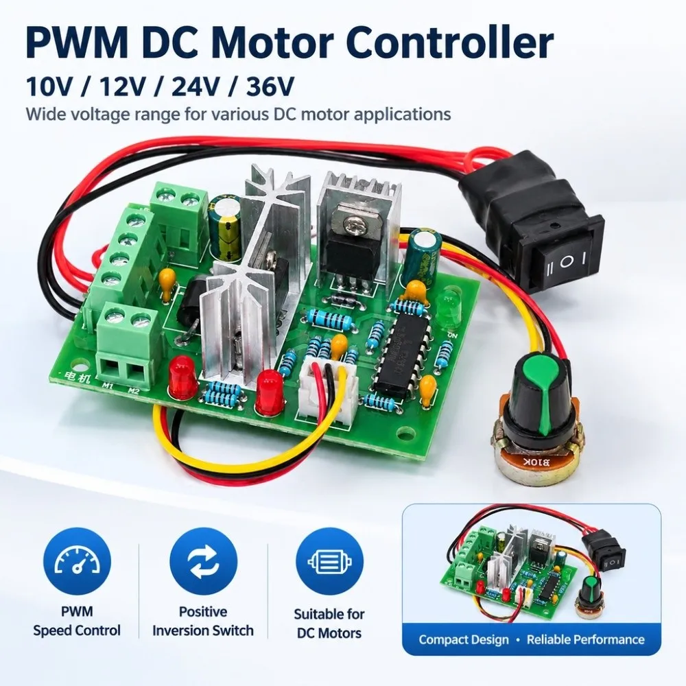 10V 12V 24V 36V DC Motor Speed Controller Positive Inversion Switch CC DC Motor Controller 150W Variable Speed Controller