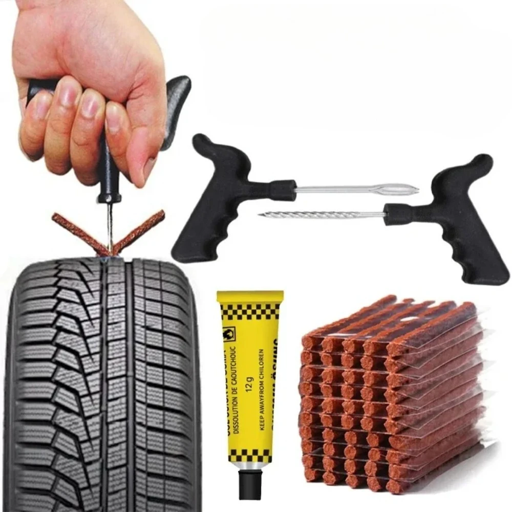 Tubeless Tire Repair Kit with Rubber Plugs – Puncture Fix Tool Set, Uses for Car Motorcycle Truck & SUV Emergency Repairs