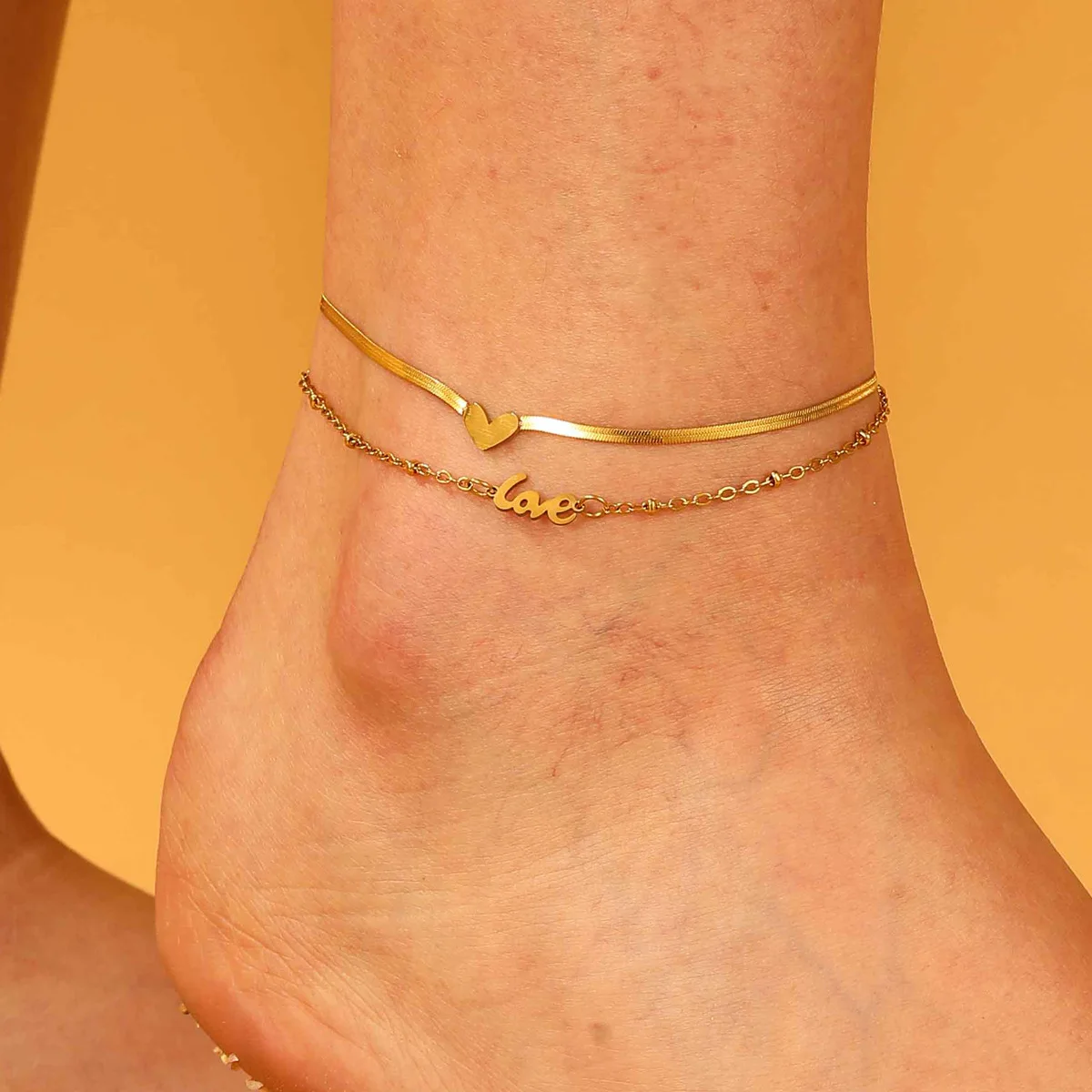 

Fashion Double-layer Heart Anklet Korean Charms Ankle Bracelet Halhal Jewellery Gold Plated Anklets For Women Foot Jewelry 2024