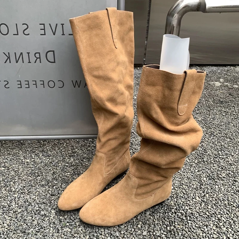 

High Boots for Women Suede Flats Designer Shoes Suede Fashion Cozy Winter Boots 2025 New Trend Casual Goth Femme Chelsea Botas