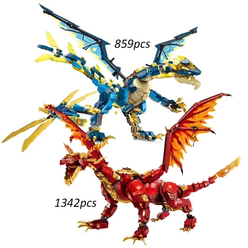 Creative Dragon Mecha Red Source Dragon Building Block Assembly Model Toys for Children Birthday Chrimstmas Gift