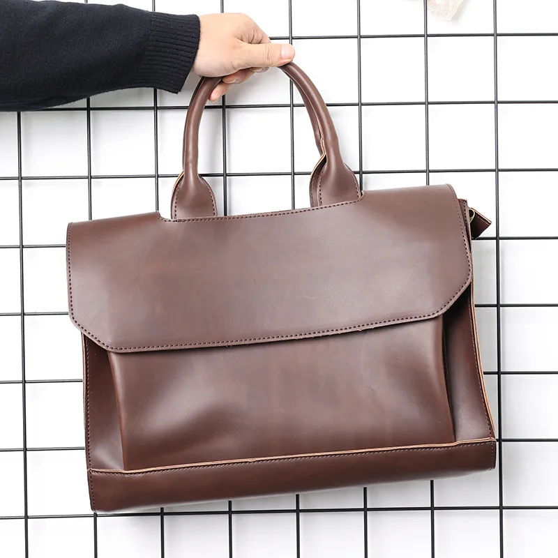 Vintage Leather Handbag Men\'s Top-Handle Bags Briefcase With Shoulder Strap Business Large Capacity Crossbody Bag Men Laptop Bag