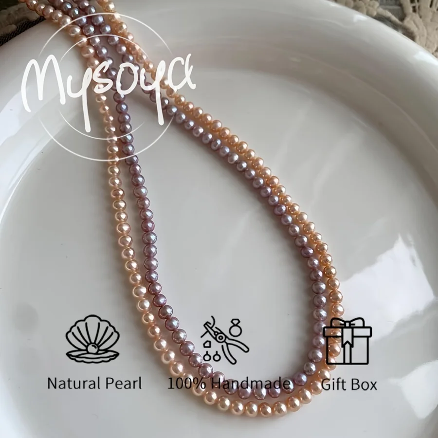 

Mysoya Pink Purple Freshwater Pearl Necklace 4-6mm Pearls Gift Box Gift for Him Her for Birthdays Weddings Valentine's Day Gift