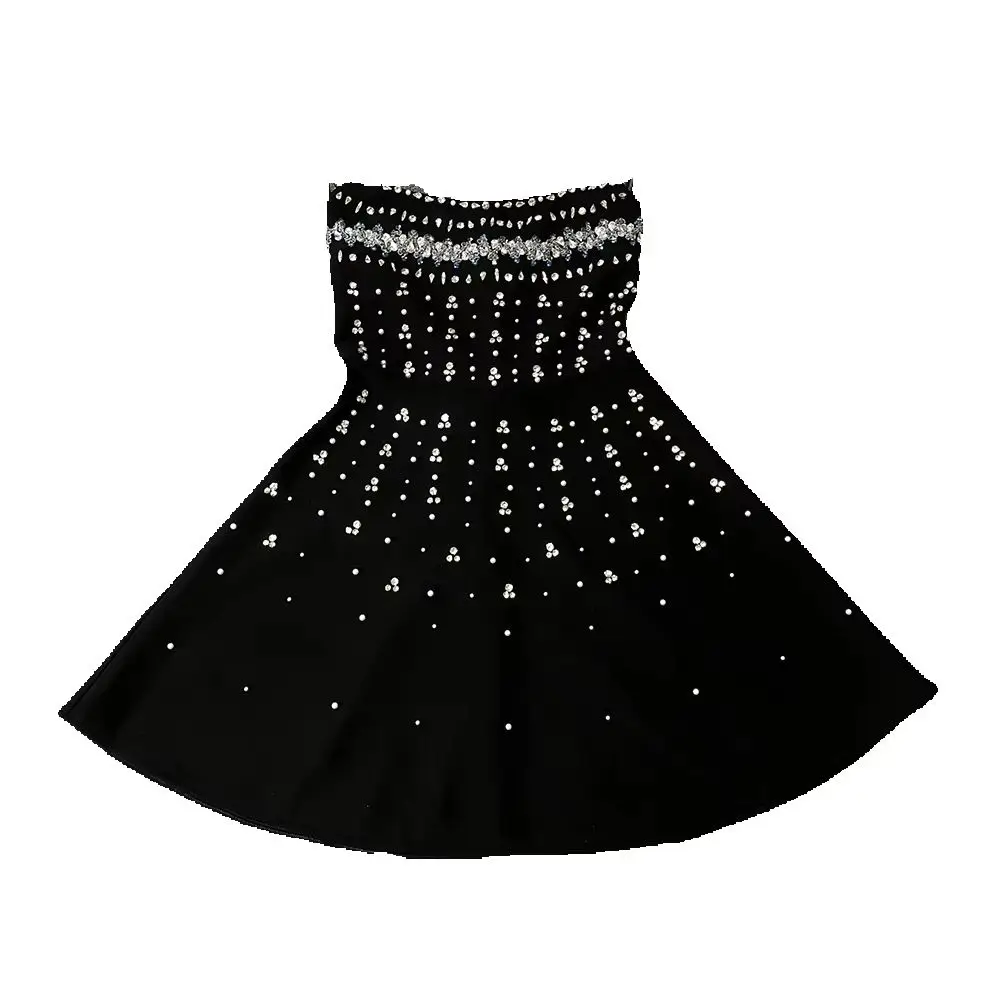 Europese en Amerikaanse zware industrie diamanten versierde sexy strapless taille-aansluitende elegante jurk, avondjurk voor dames, bandagejurk - afbeelding 2