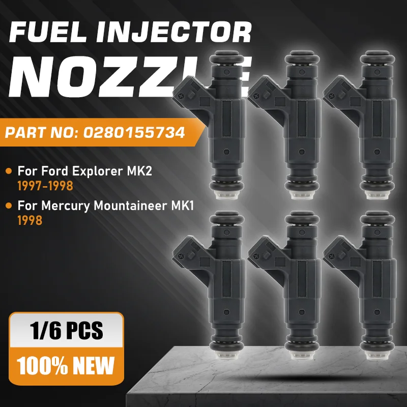 1/6 Pcs For Ford Explorer UN105/150 MK2 1997-1998 Mercury Mountaineer MK1 4.0L V6 1998 Fuel Injectors Nozzle 0280155734 97JF-BA