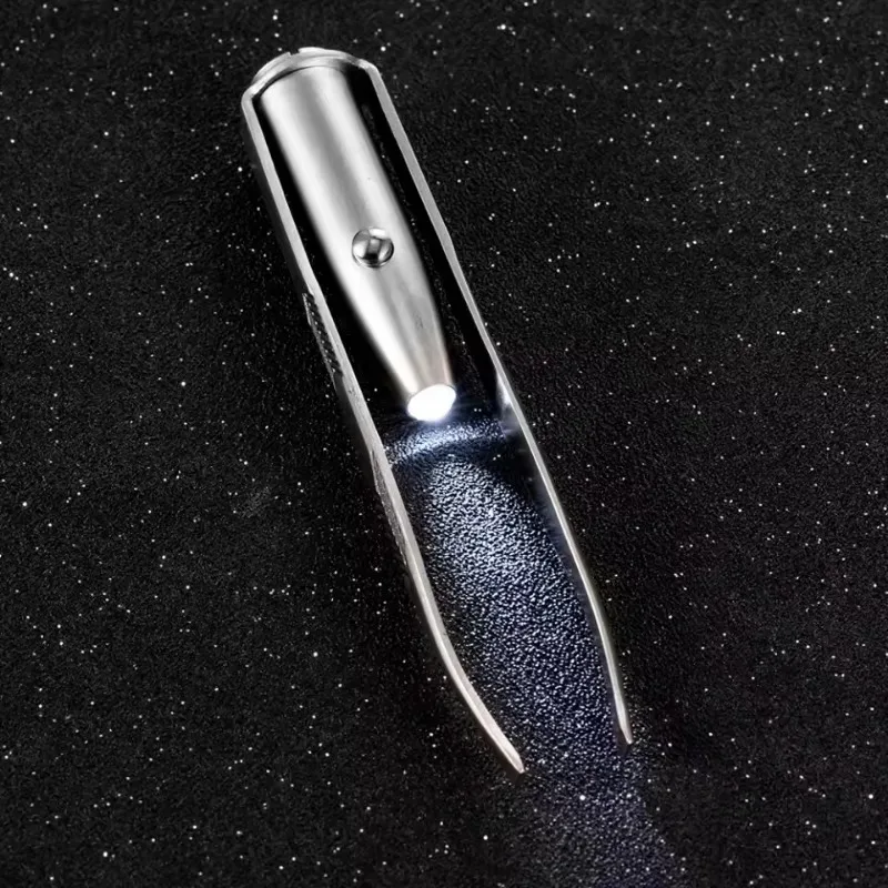Pince à sourcils éclairée par LED – Pince à épiler en acier inoxydable avec étui portable, outil de maquillage ergonomique pour l'épilation et le toilettage
