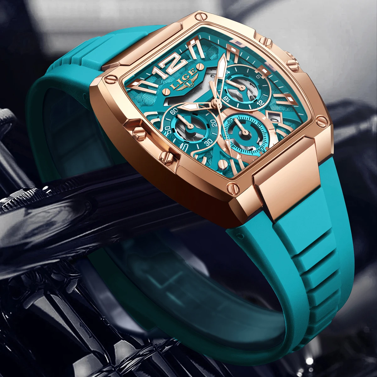 LIGE Original Brand Fashion Mens Watches Sport Military Chronograph Calendar Silicone Strap Quartz Wristwatch Relogio Masculino image 6