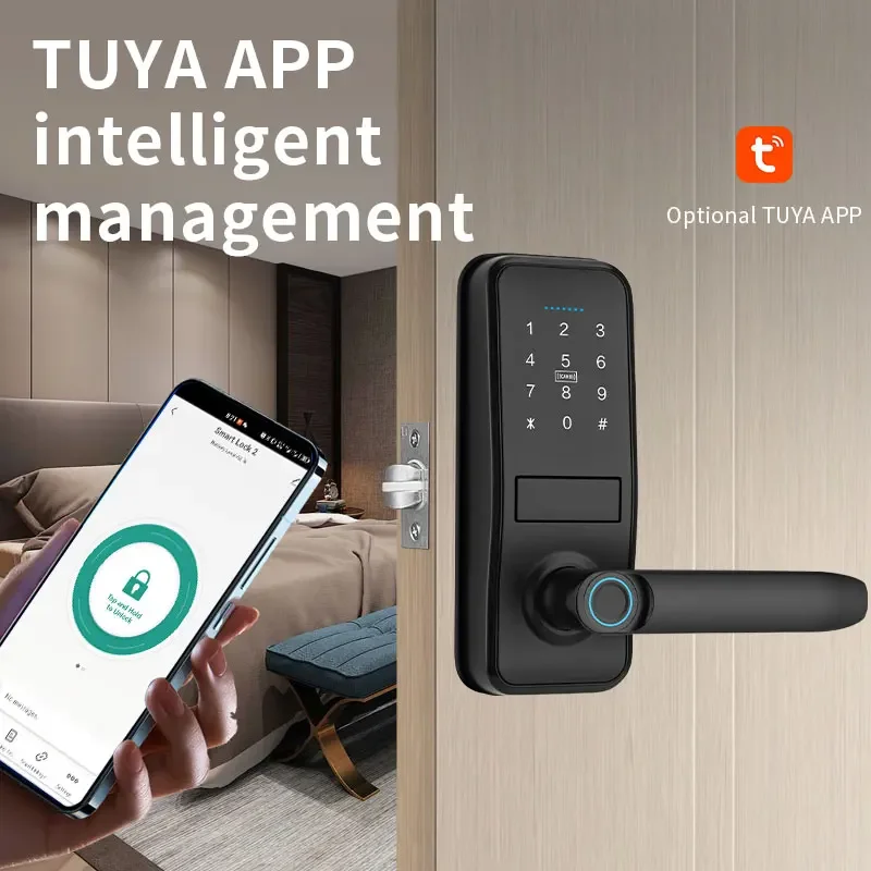 TIAGO P12 Tuya Waterproof Smart Door Lock TTLock App Digital Fingerprint Card Password Key Outdoor Electronic Wooden doors Lock