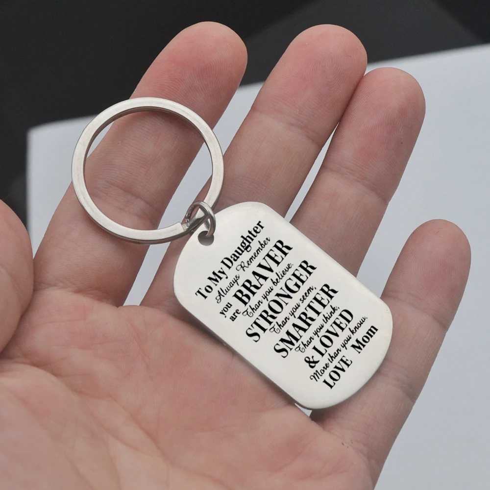 Motivational Mom Daughter Tag Keychain Stainless Steel Positive Text Back To School Holiday Gift For Daughter