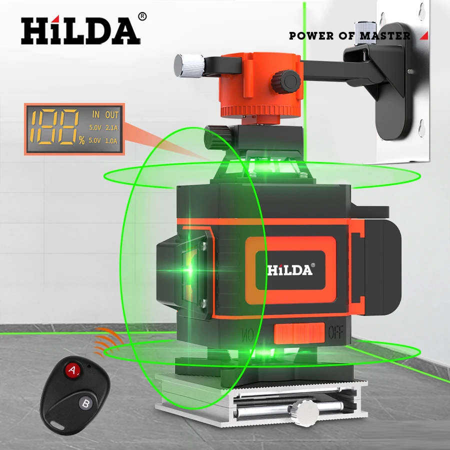 

HILDA 3D/4D Laser Level Auto Self-Leveling 360 Horizontal And Vertical Cross Super Powerful Green Laser Level