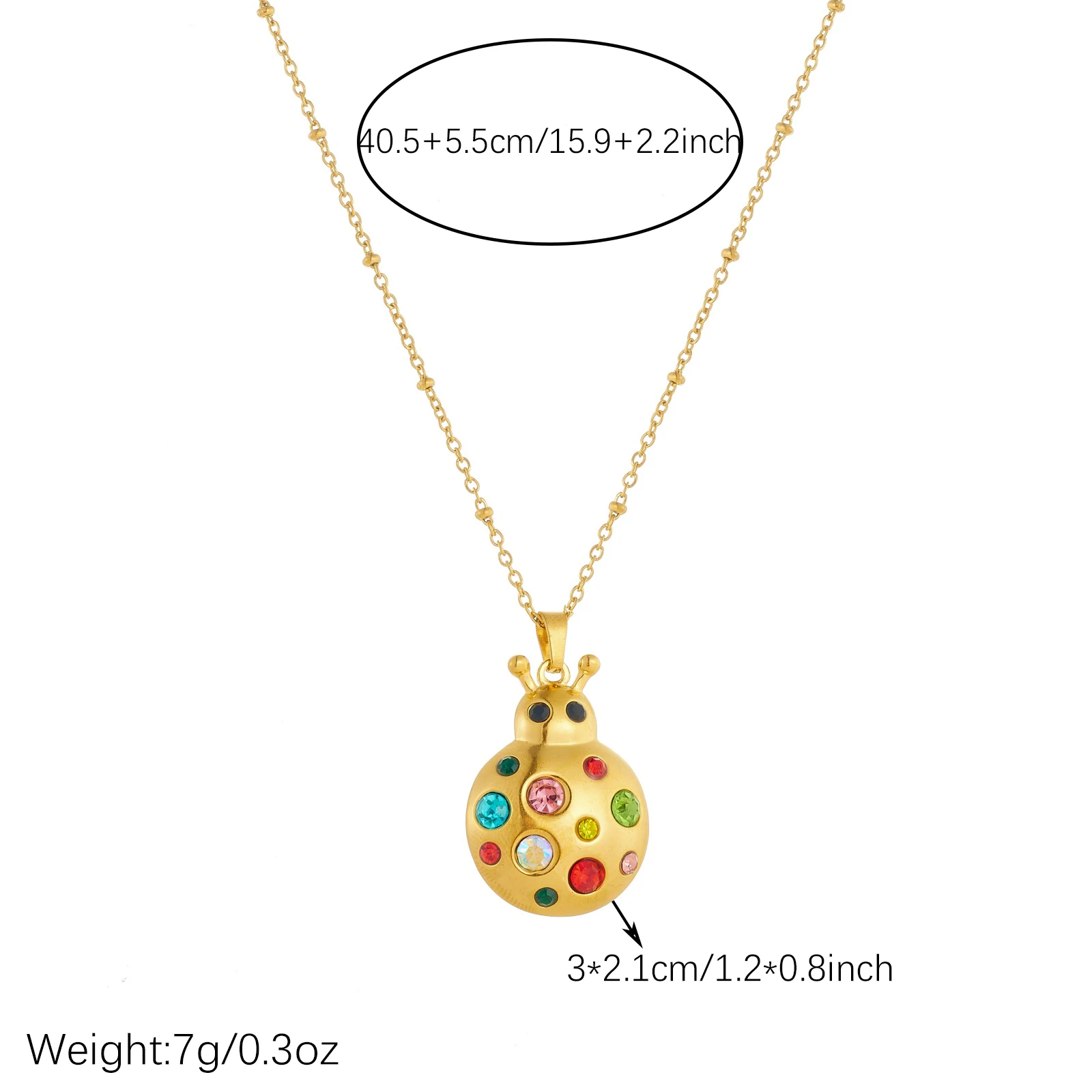 Stainless Steel Colorful Cubic Zirconia Ladybird Pendant Necklace For Women Trend Neck Chain Fashion Jewelry Gift