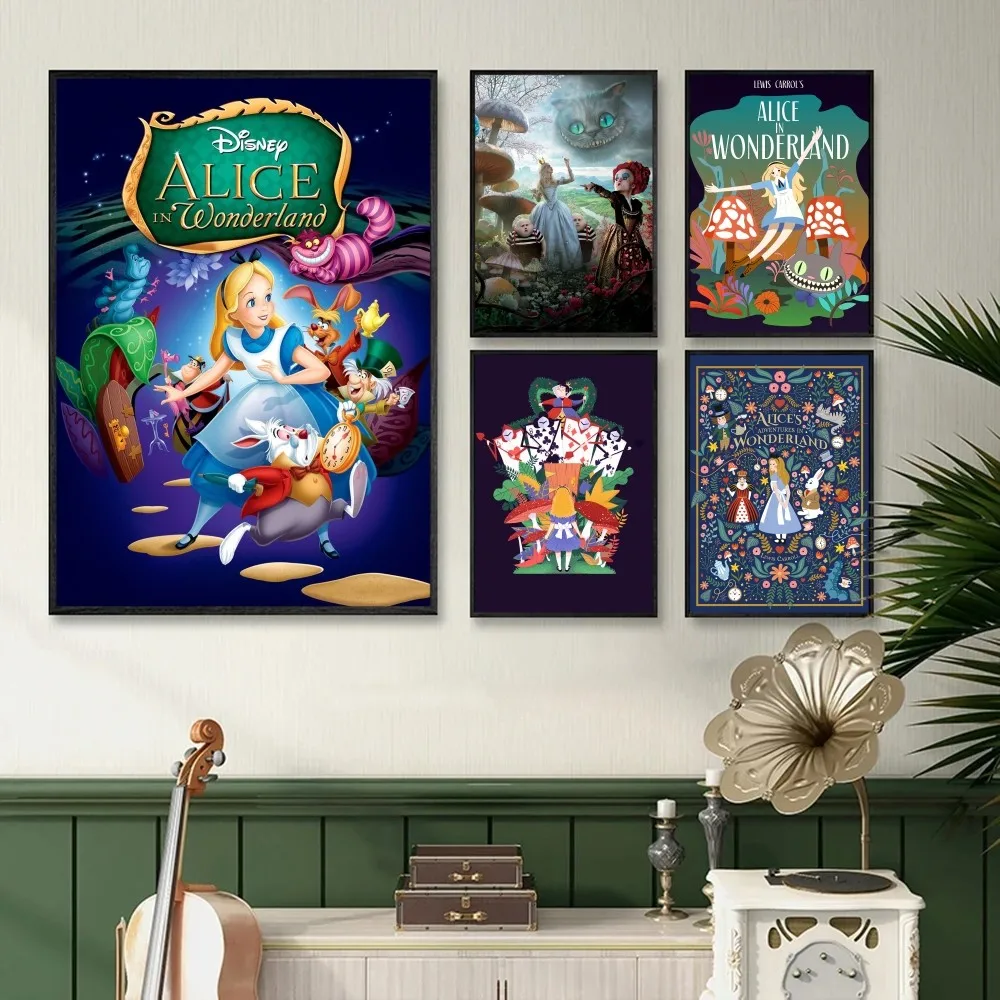 1PC Disney Alice In Wonderland Poster Stickers Art Wall Murals Decor Game Room Decor Gifts Kawaii HD Painting Cat Cars