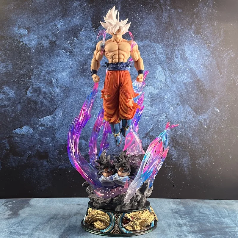 

53cm Dragon Ball Anime Figure Ultra Instinct Son Goku Can Emit Light Kakarotto Three Heads Action Figure Pvc Model Doll Gift Toy