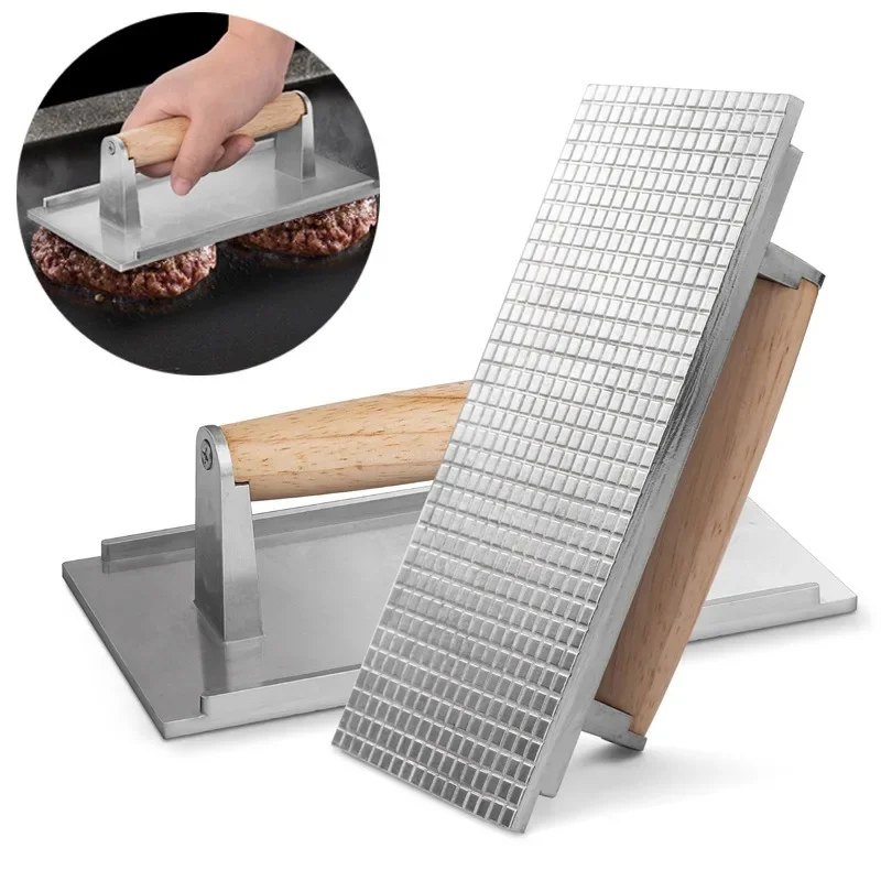 Prostokątna prasa do mięsa Nieprzywierająca prasa do burgerów ze stopu aluminium o dużej wytrzymałości z uchwytem Prasa do grillowania do domowych narzędzi kuchennych BBQ