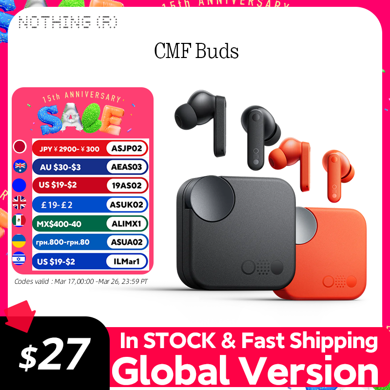 Global Verison CMF by Nothing Buds with 42 dB ANC Active Noise Cancellation with Transparency Mode IP54 Bluetooth 5.3