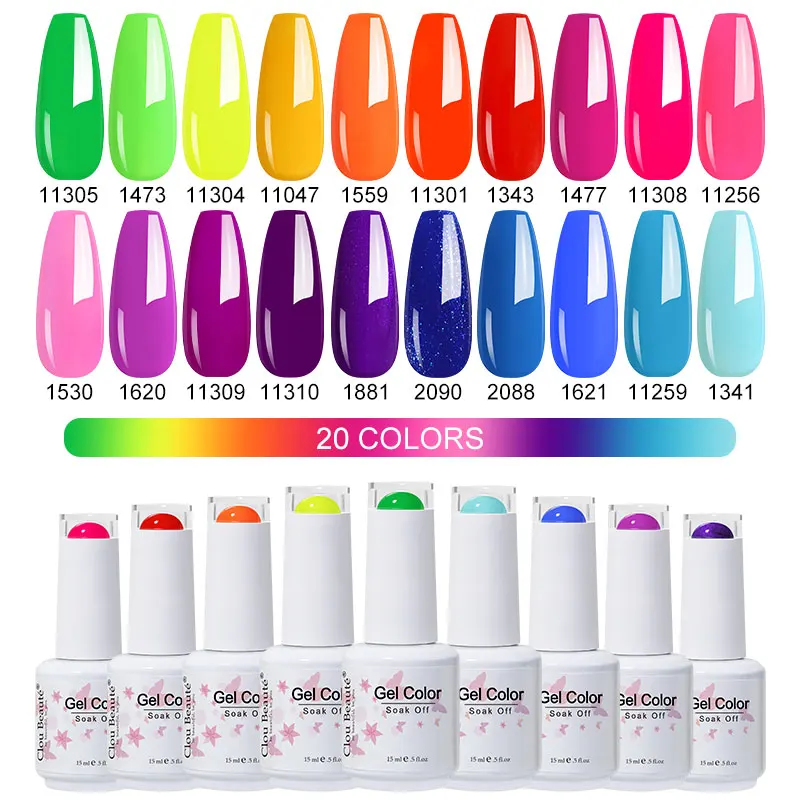 Clou Beaute Groothandel 20 stks/set Glitter Gel Lak Kit Voor Manicure Semi-Permanente Hybride Vernissen Basis En Top Nail Art