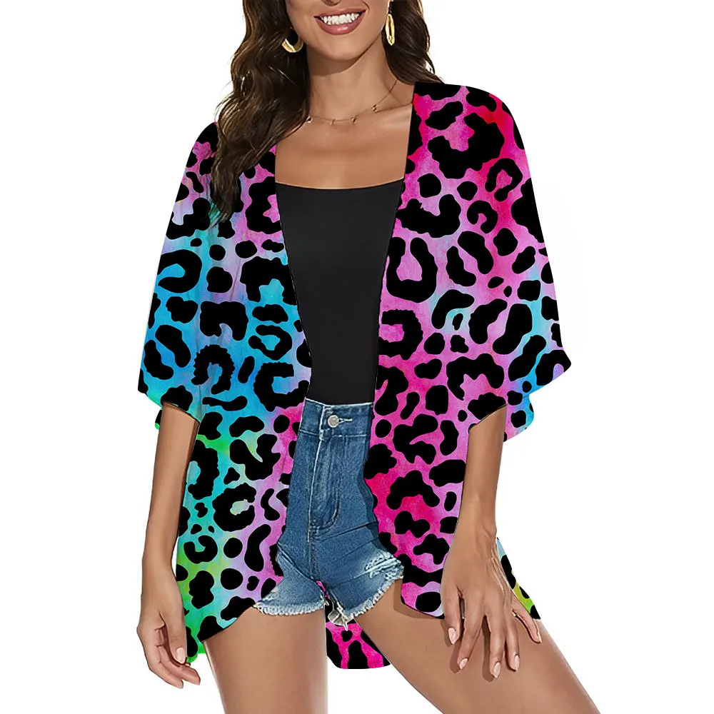 New Fashion Women's 3d Printed Kimono Cardigan Shirts Spring Summer Kimono Cover Up Top Half Sleeve Shirt Sexy Bikini Swimsuit