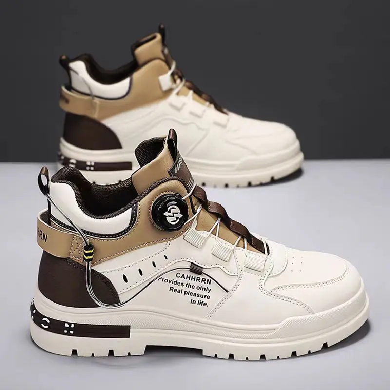 

Men's High-Top Boots Casual Waterproof Rubber Shoes Comfortable Breathable Leather Work Boots Retro British Style