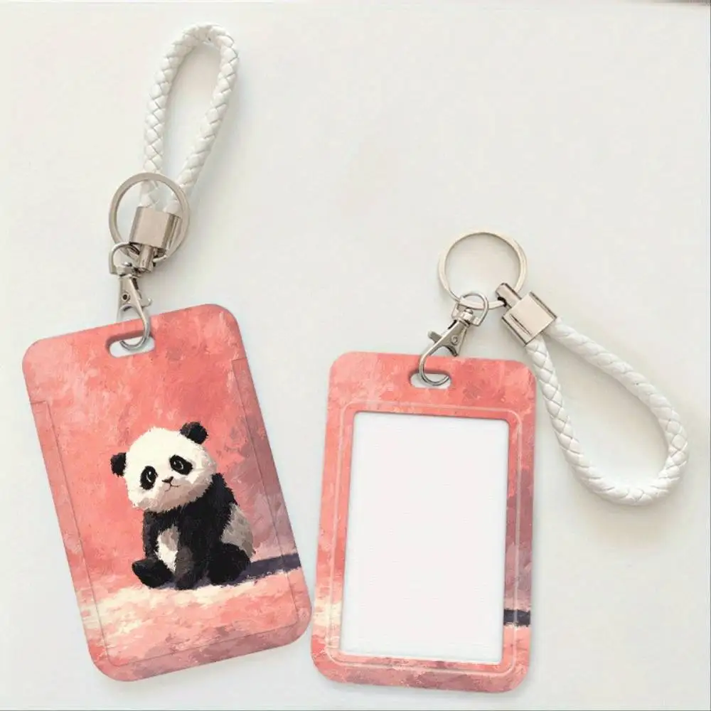Panda Themed ID Card Holder Plastic Badge Cover Pink Background Holds 2 Cards For Medical Staff Student Bank Access Card