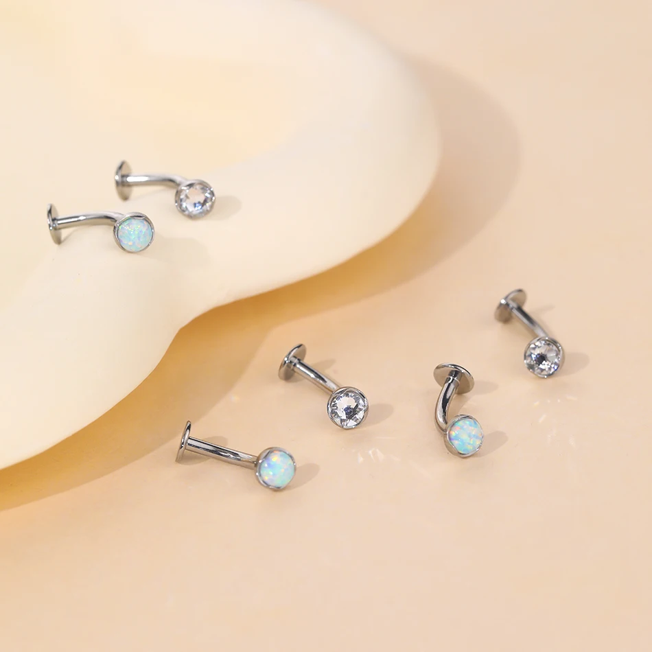 1PC G23 Titanium 14G Convex Base CZ Floating Belly Button Rings Opal Curved Barbell Navel Bar Piercings Sexy Women Jewelry Gift