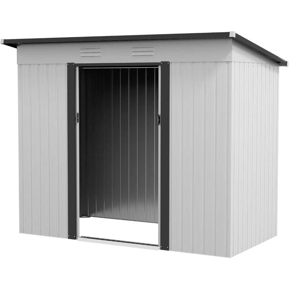 Cobertizo de almacenamiento para exteriores, cobertizo de Metal resistente al agua, 2 rejillas de ventilación para Patio trasero, 8 'X 4'