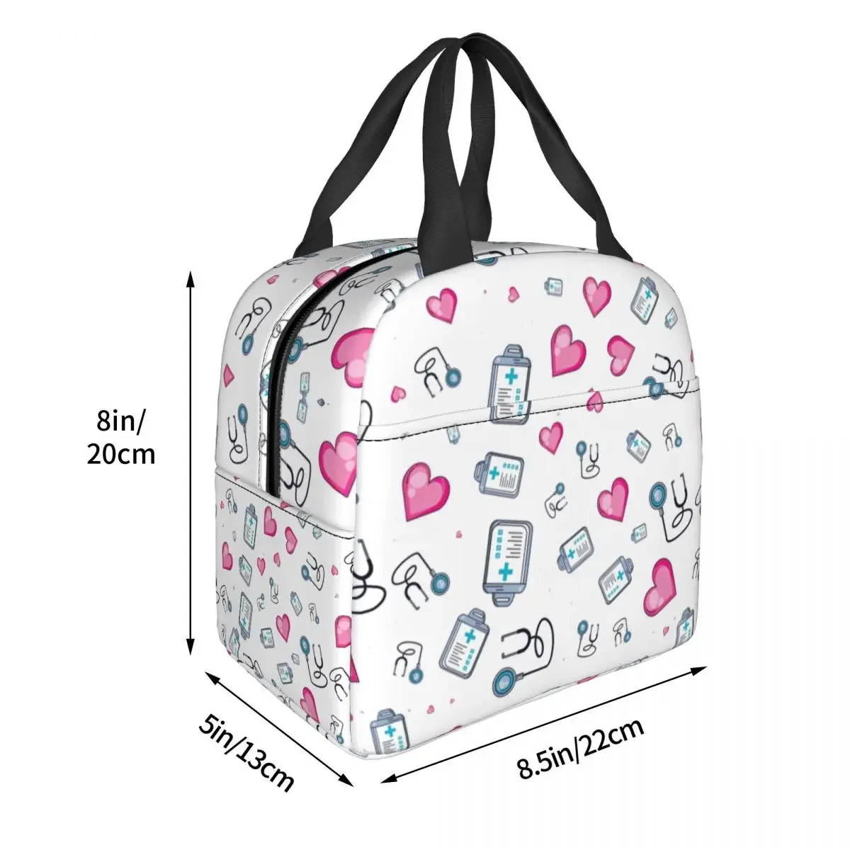 Stethoscope Heart Pattern Insulated Lunch Bags Cartoon Nurse Nursing Portable Cooler Thermal Bento Box Kids School Children