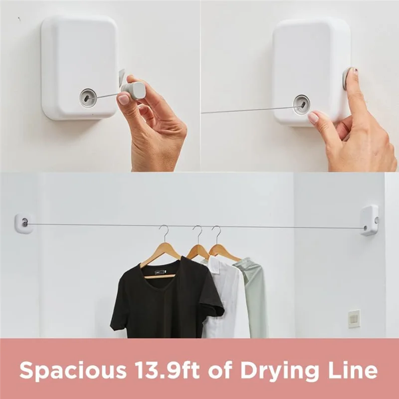 ABCL Retractable Clothesline Indoor And Outdoor Clothesline Clothes Drying Laundry Line Wall-Mounted Clothes Rack Durable , Grey