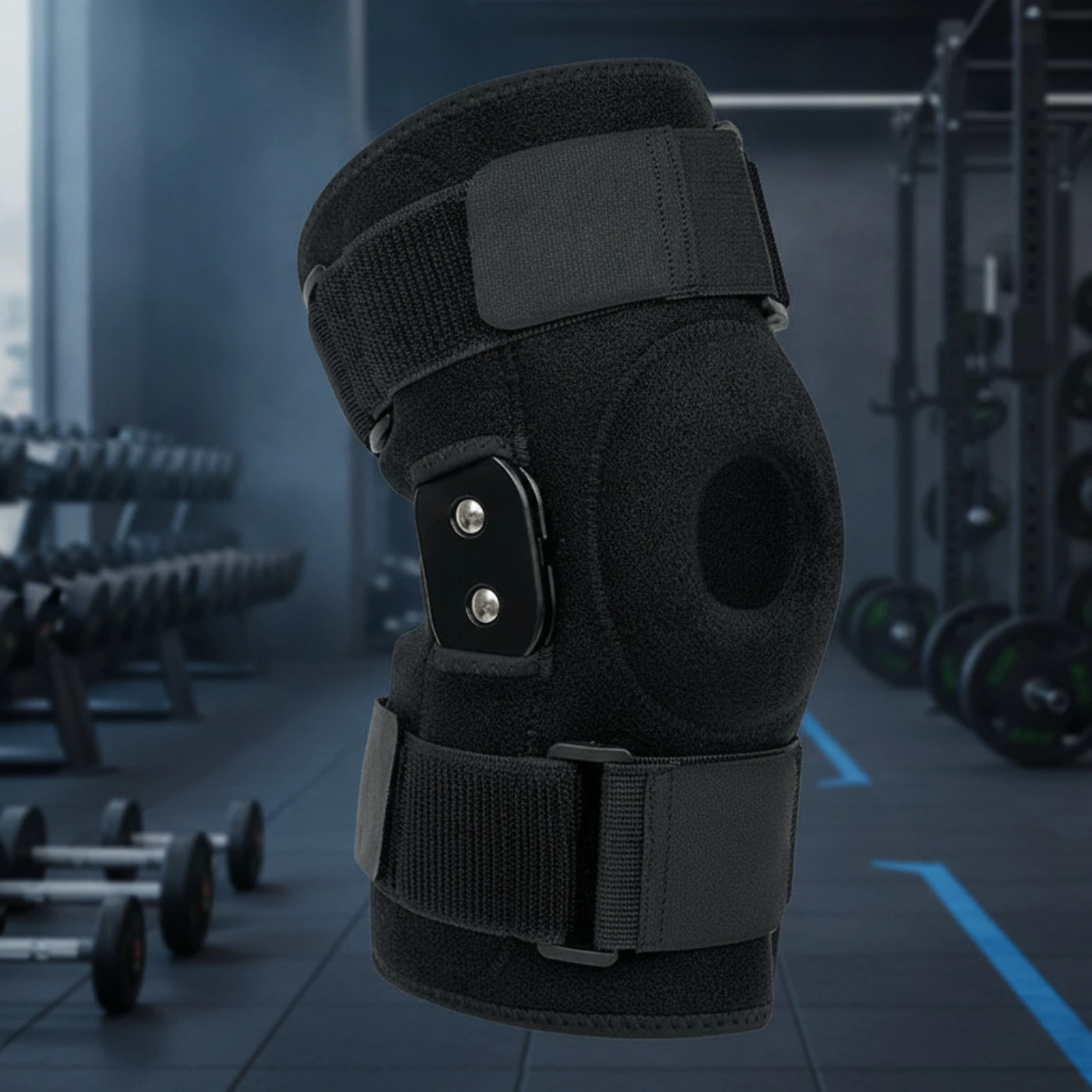 Knee Brace with Side Stabilizers Stabilizing Adjustable Knee Brace Orthosis Elastic Support Comfortable for Athletes, Recovery