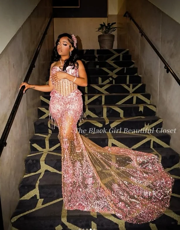 Customized Sparkling Short Irregular Trailing Evening Gowns Pink Diamond Irregular Long Trailing Gorgeous Prom Dresses