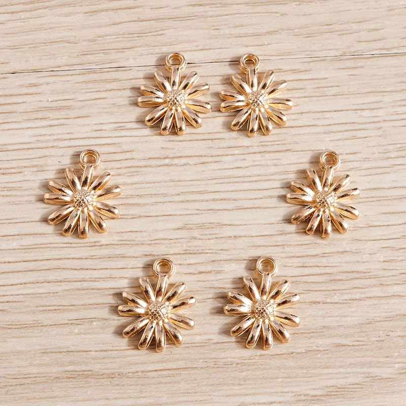 Tusember 50 Stück 12*15mm Metall-Goldfarbene Gänseblümchen-Anhänger für Halsketten, Ohrringe, handgefertigte Schmuckherstellung, Zubehör und Schmuckteile – Detail 4