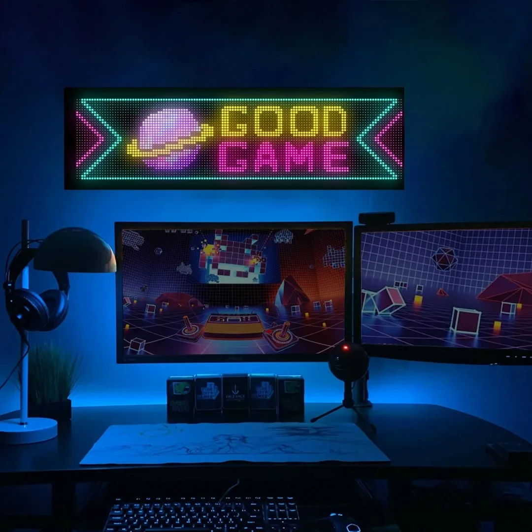 Tela de exibição de rolagem de fileira dupla, aplicativo inteligente, painel de luz de matriz de led, carro, caminhão, olhos malignos, sinal flexível, programável, bar, festa