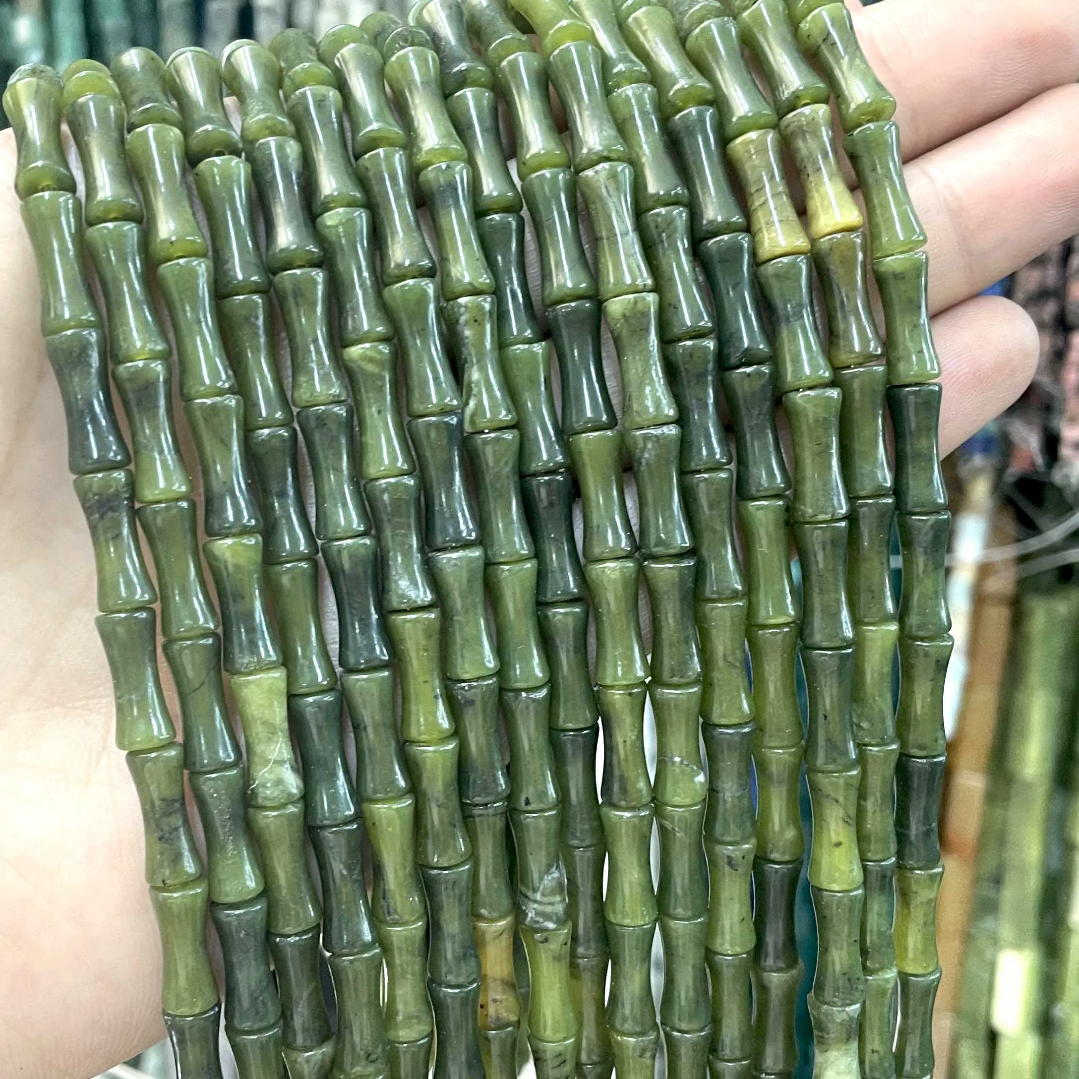Cuentas espaciadoras sueltas para fabricación de joyas, piedra Natural, forma de articulación de bambú, Peridoto, Aventurina, Jades, lapislázuli, turquesas, 5x12mm