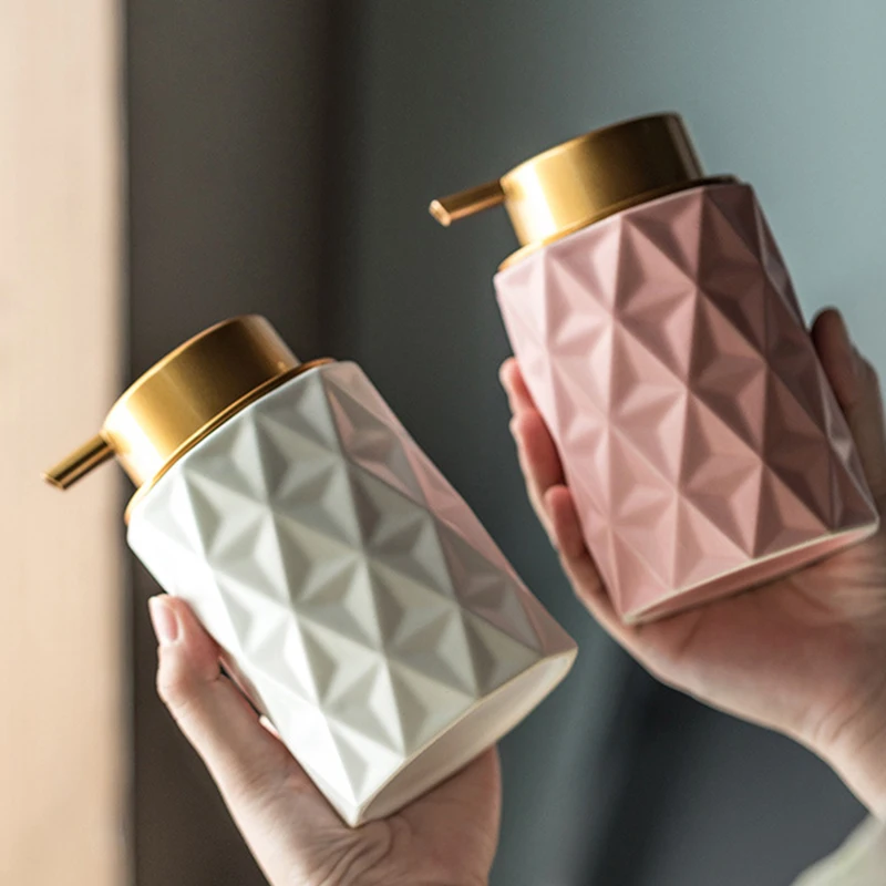 260ml Ceramic Lotion Bottle Matte Rhombic Bathroom Storage Container Hotel Foaming Sub-pack Press Bottle Shampoo Bathroom Decor