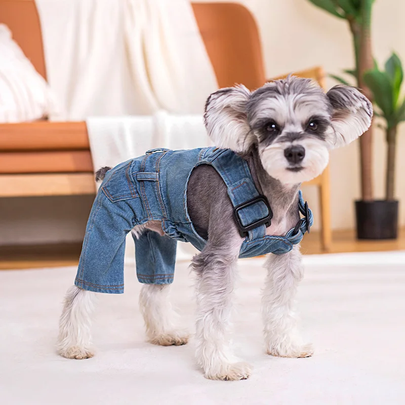 

Clothes New VIP Schnauzer Teddy Small Dog Four-Legged Pet Clothing Washed Suspender Pants