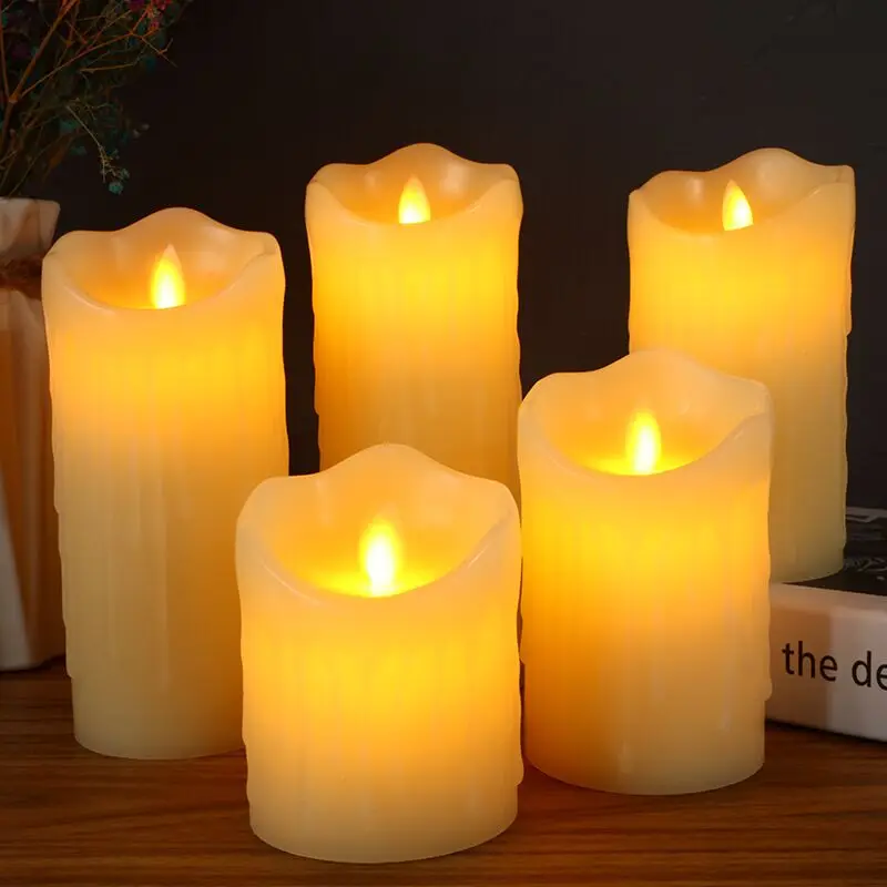 Elétrica mergulhado cera LED velas, remoto ou não remoto, USB recarregável, luz, parafina, dançando pavio, vela pilar, casa, casamento, dezembro